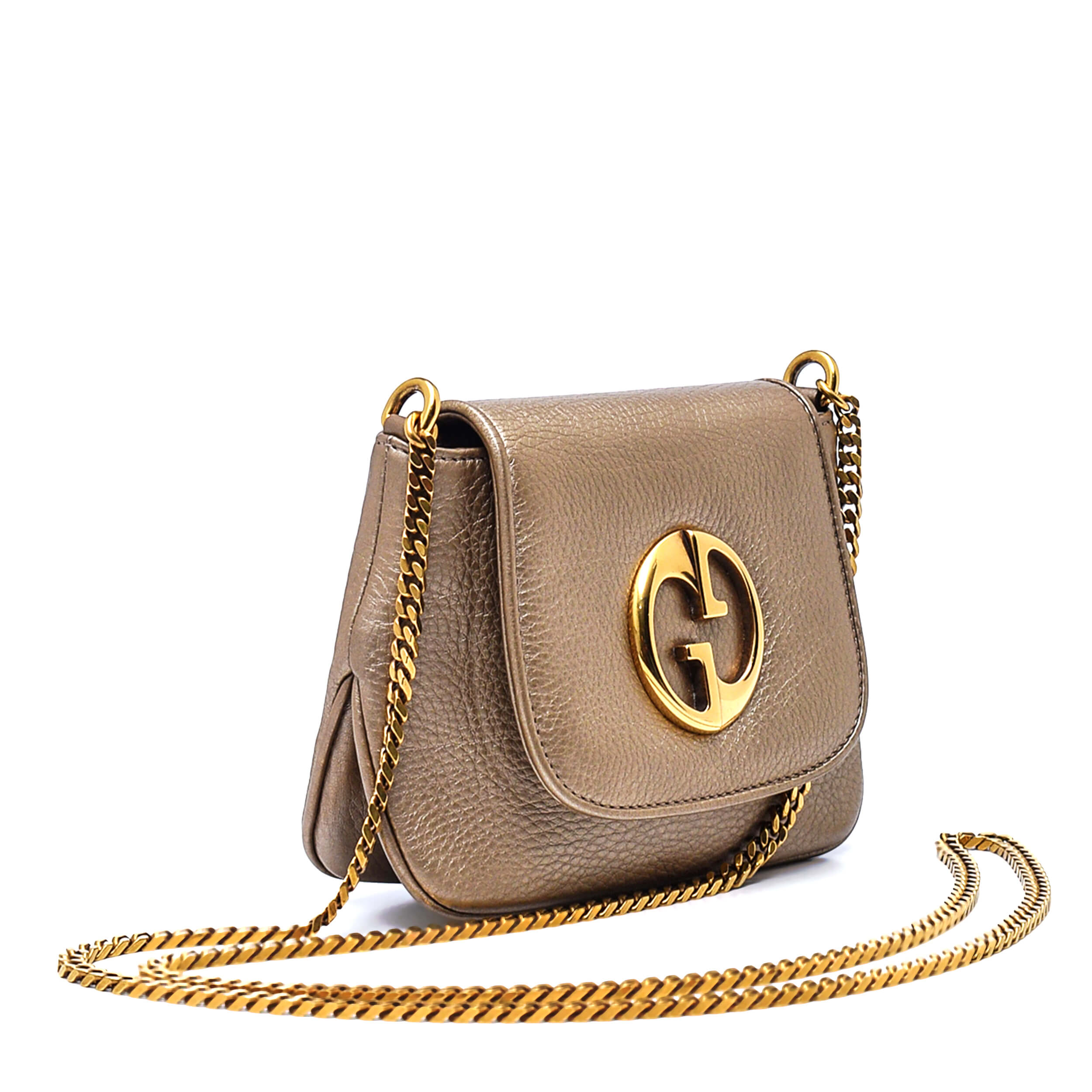 Gucci - Bronze Grained Leather 1973 Chain Purse Crossbody Bag 